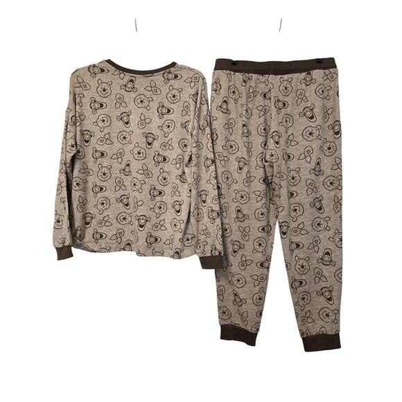 Disney Women's Winnie The Pooh 2 piece Pajama Set Brown Cream Size Large SOFT - Picture 5 of 9